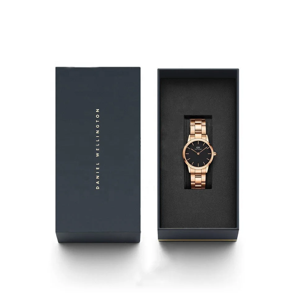 Factory supply cardboard paper matte black two pieces watch packaging custom lid and base watch gift box with velvet insert