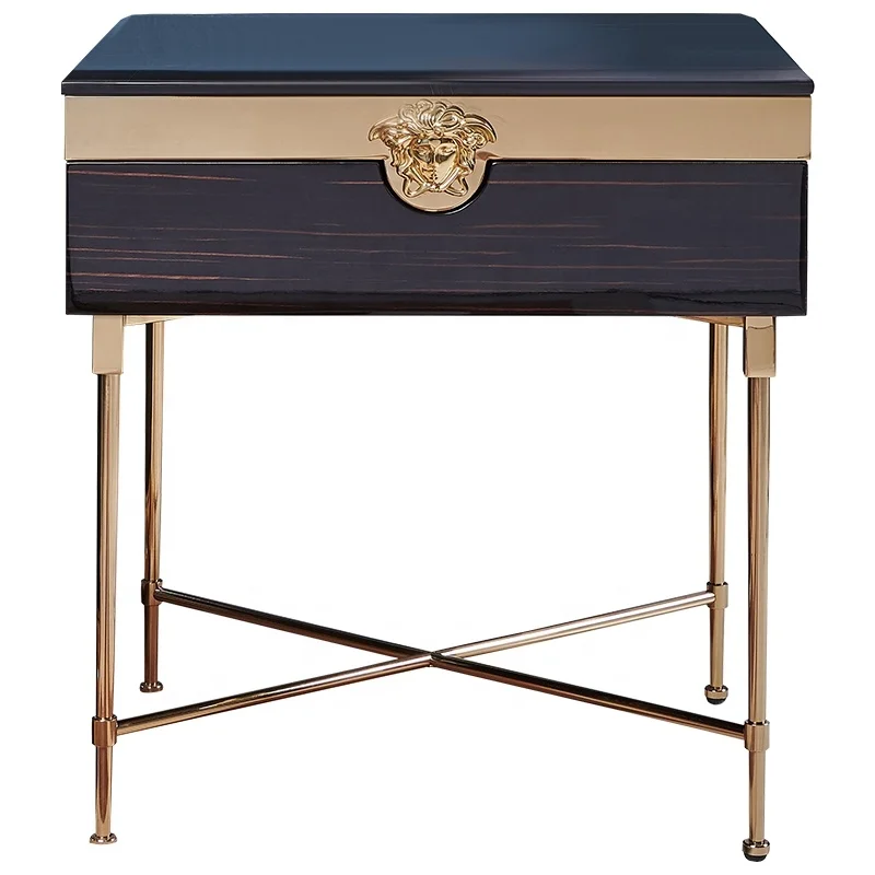 Retro Style High End Side Table Luxury Square Small End Table Stained Steel Glass Table With drawer