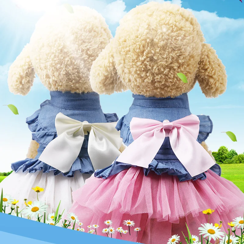 
Peach Blossom Plaid Bow Knot Striped Dog Dress Summer Pink Flower Pet Clothes for Small Chihuahua Cat Tulle XS-2XL 