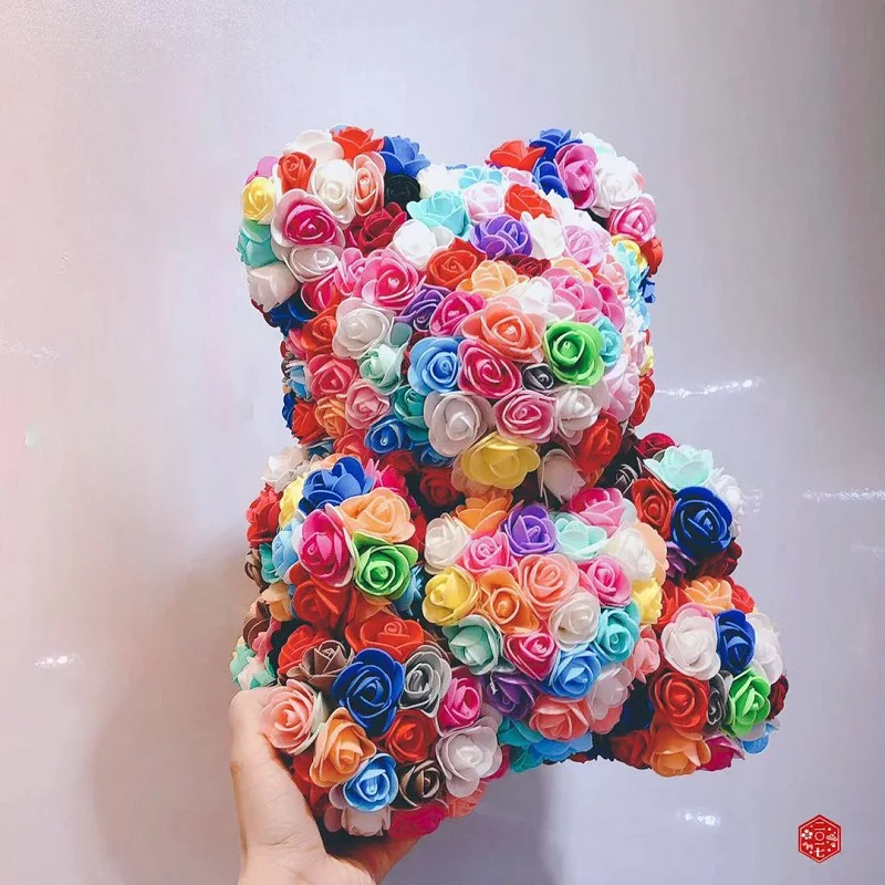 Новый Рождественский подарок на день Святого Валентина розовый медведь в подарочной коробке искусственные цветы декор розы плюшевые медведи