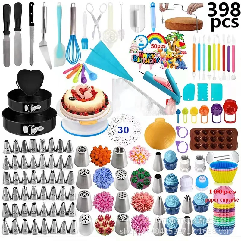 398-piece cake turntable set with cream decorating tip baking tools