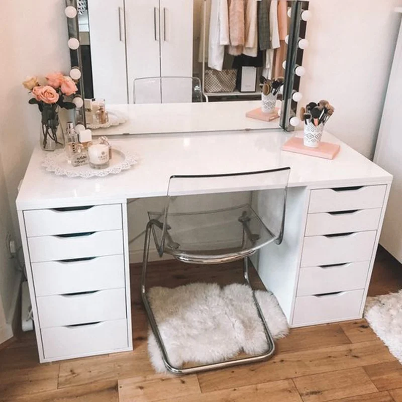 
2020 New Arrival White color Corner hollywood vanity makeup table with mirror wholesale Dressers Women Bedroom Sets 