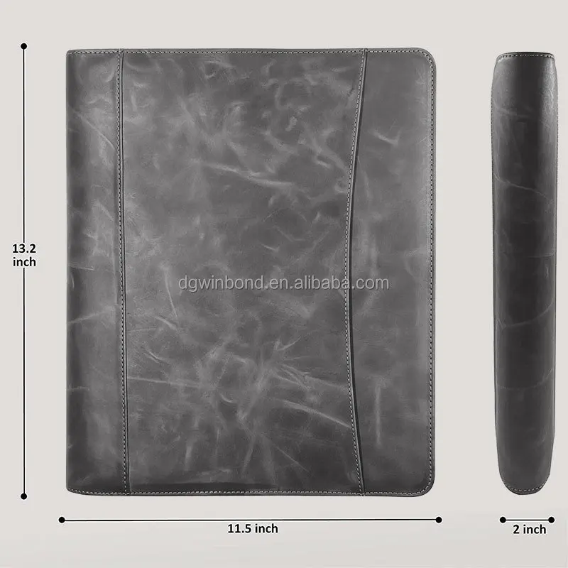 A4 Custom Multi-Functional Business Leather Portfolio File Folder Zippered Closure Portfolio Organizer Folder Storage Folder
