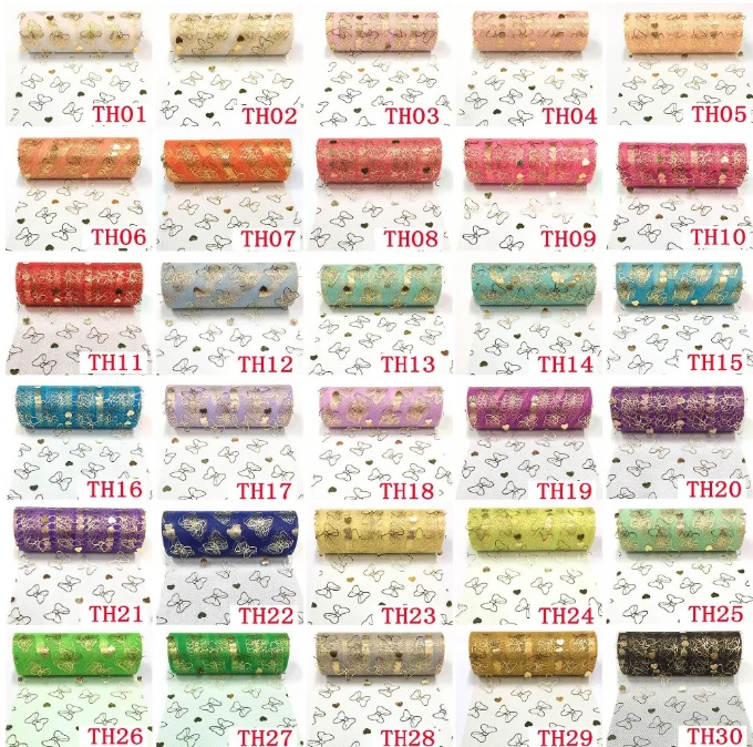 15cmX10yards Butterfly Heart Glitter Tulle Organza Mesh Roll Spool Fabric Tutu Sequin DIY Wedding Birthday Decoration