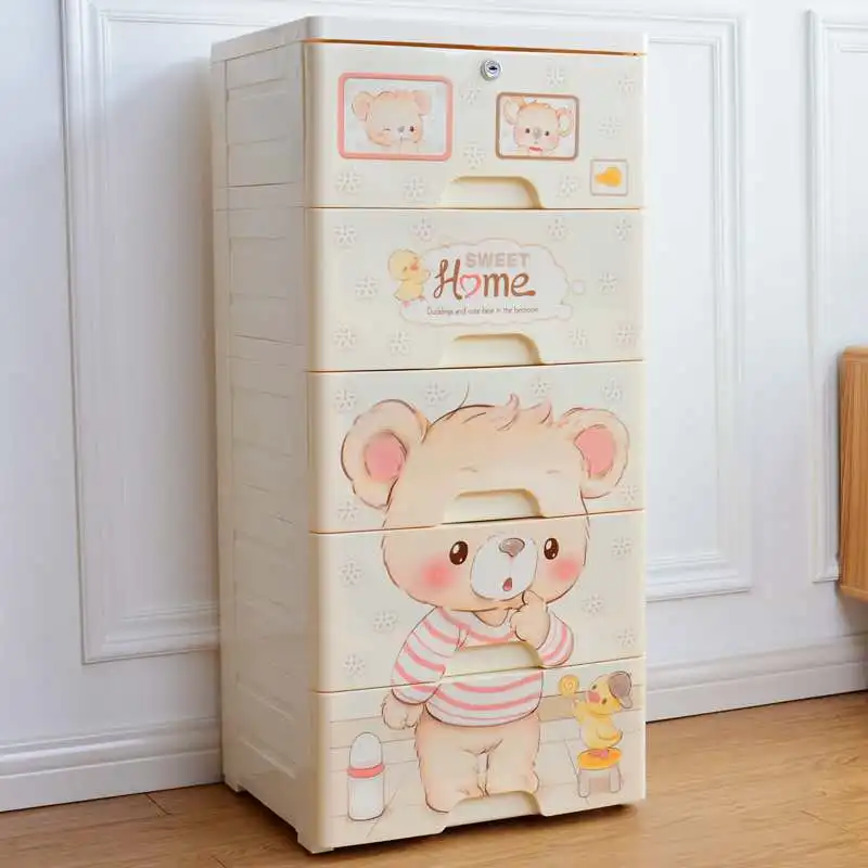 Cartoon Bear Baby Products  Plastic Cabinet Storage Cupboard Collection Drawer Toys Clothes Organizer