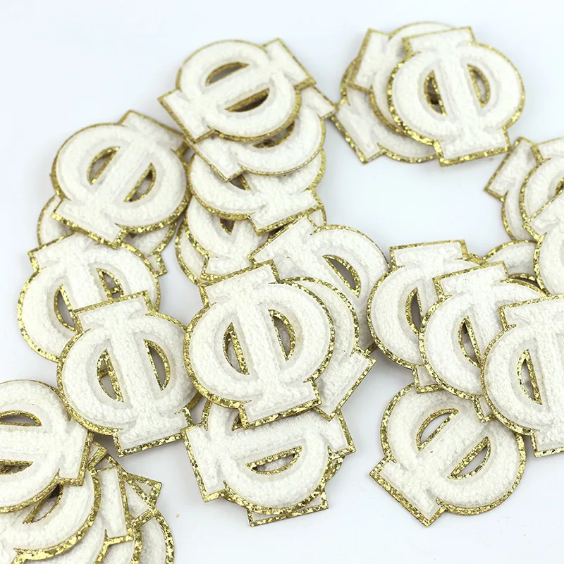 1PC Large White Greek Letter Embroidered Iron On Patch Applique Diy Name Greece Badge Alphabet Patches For Kid Clothing Bag