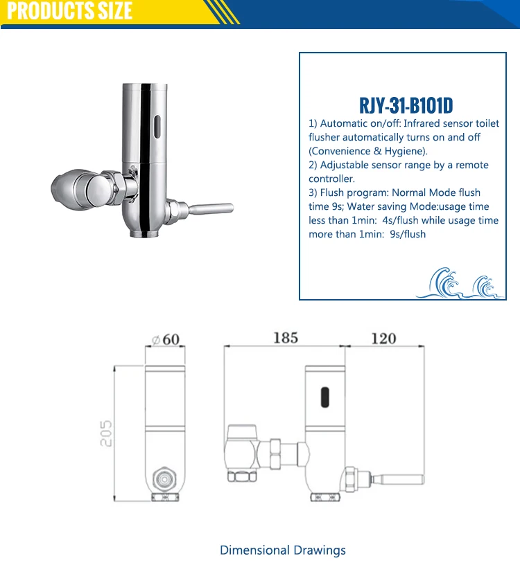 Rajeyn Commercial Brass IR Automatic Touch Free Toilet Sensor Flush Valve Flusher  with Manual Handle
