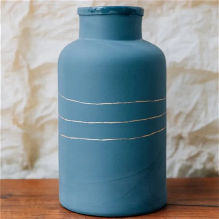 Classic jar shape chinese blue matte glazed antique ceramic vase for plant flower