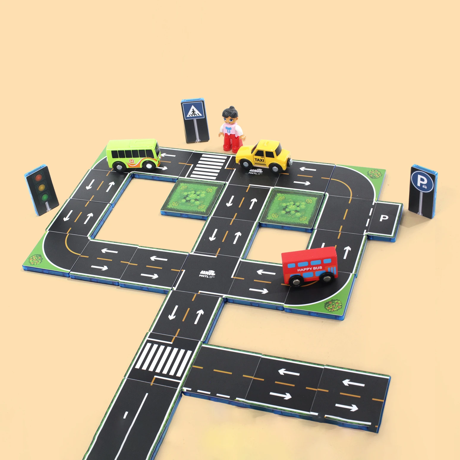 MNTL Magnetic Tiles 42pcs Traffic Magnetic Toppers DIY Assembly Educational Magnetic Tiles Road Toppers Set Building Toys