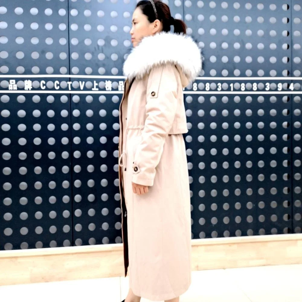 New Detachable Real Fur Parka Women Genuine Raccoon Large Collar Parka Jacket Winter Top Warm Fur Parker