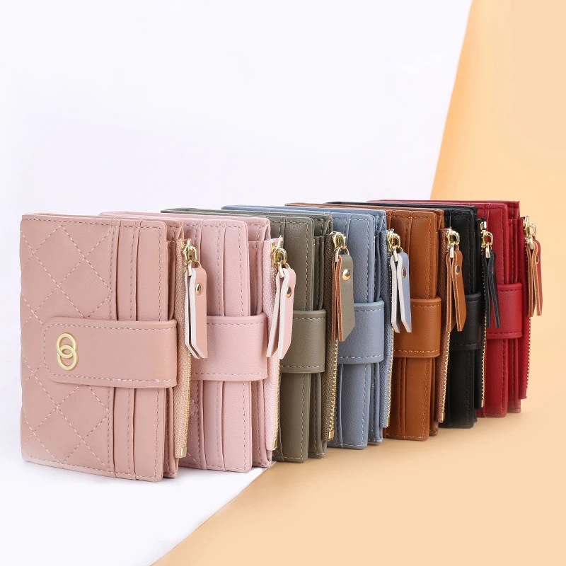 Luxury Women Diamond Plaid Wallet Short Cheap PU Leather Money Bag Multi-card Card Holders Lady Purse Zipper Wallet