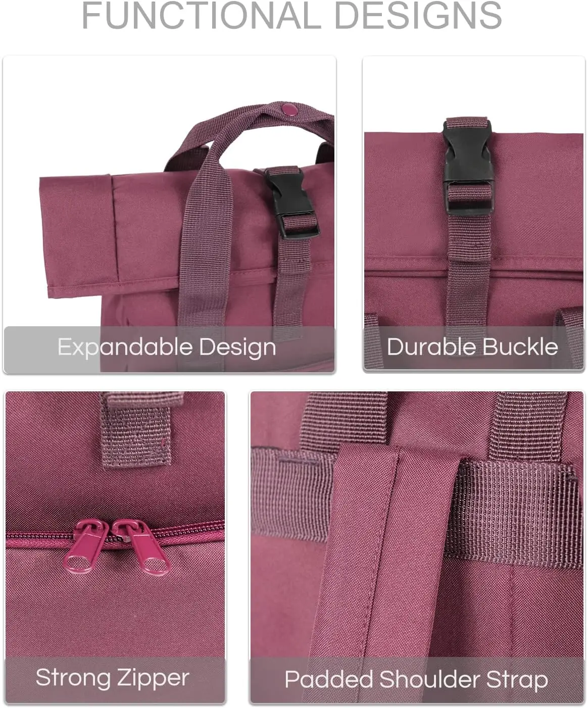 Rolltop Laptop Travel Backpack  Business Computer Backpacks for Men and Women