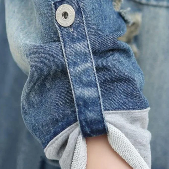 Loose Lady Long Jackets Woman Hole Denim Jacket Ladies Jean Windbreaker