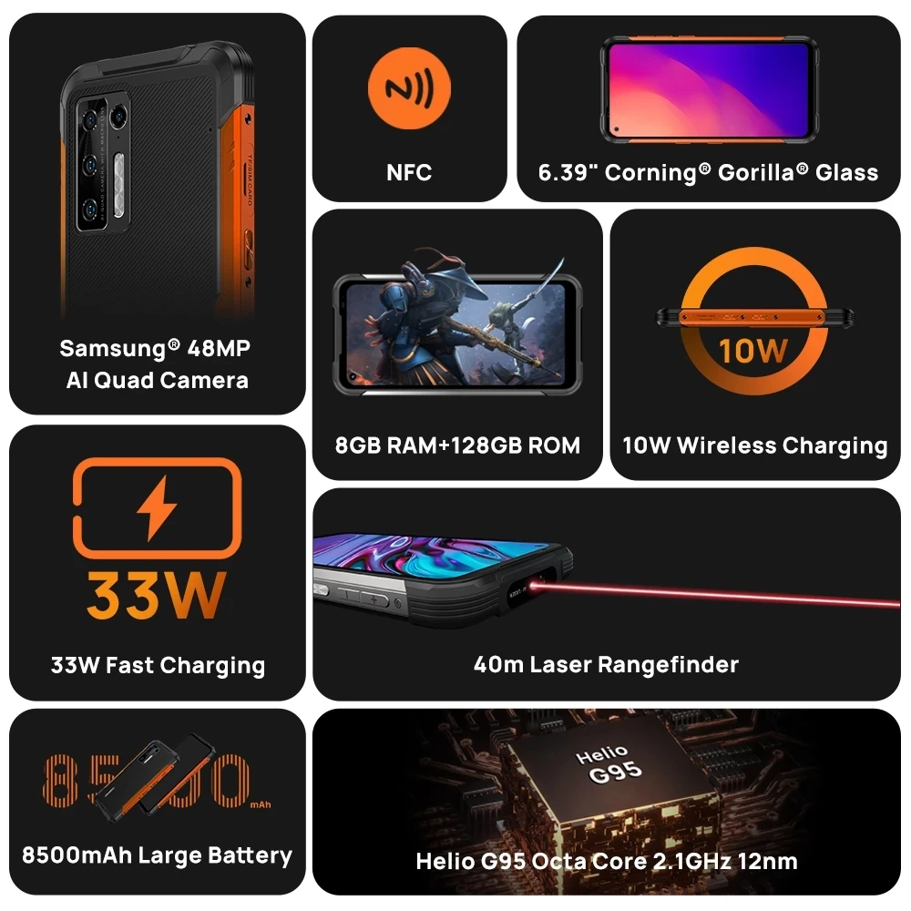 DOOGEE S97 Pro Rugged Phone 40m Laser Rangefinder 48MP QuadCamera Cellphone Helio G95 Octa Core 8GB+128GB SmartPhone 8500mAh NFC