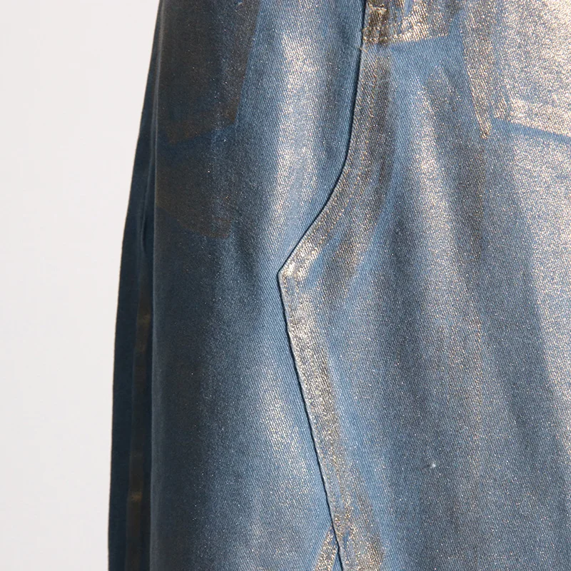 High street casual gold stamping denim skirt long jeans skirts for women