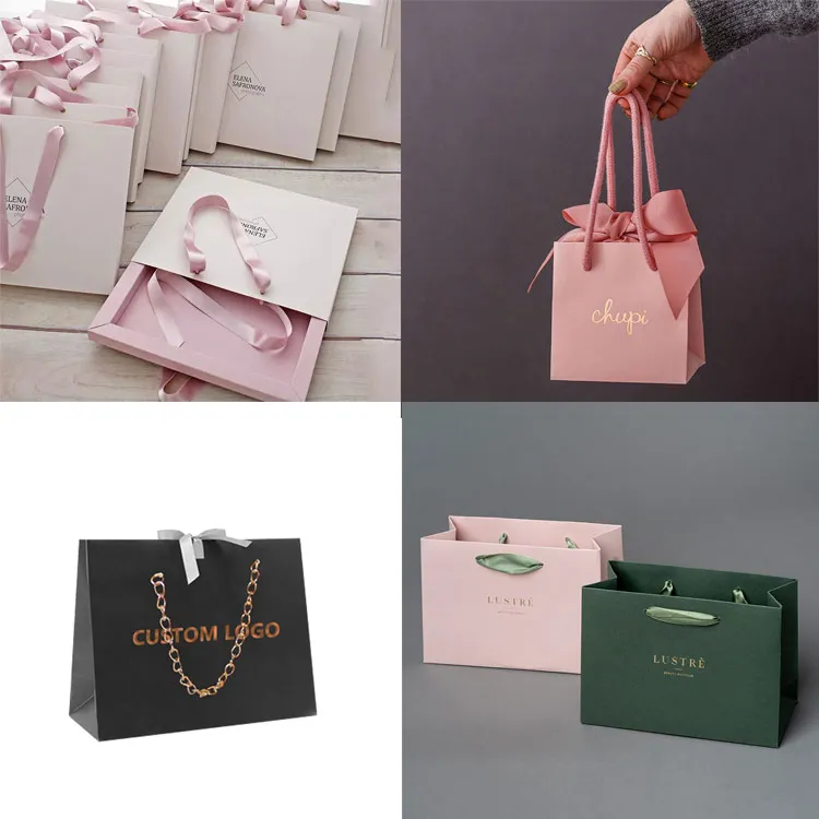 Custom your own logo printed blue fashion design Luxury clothing cosmetic jewelry packaging retail small shopping paper bag