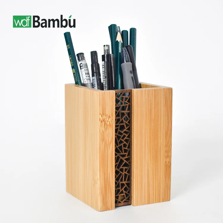 WDF New Arrival Bamboo Wood Desk Pen Pencil Holder Stationery Cup Stand Bamboo Pen Holder For Desk