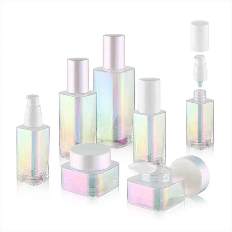 30ml 50ml 100ml  Lotion Pump Bottle Cream Jar Serum Bottle Square Glass Bottle