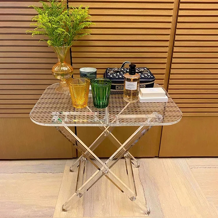 Custom Modern Pattern Foldable Round Square Acrylic Coffee Table Dining Table