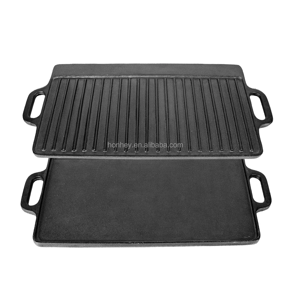 Grill Double Burner Griddle Pan Cast Iron Hamburger Steak Stove Fry