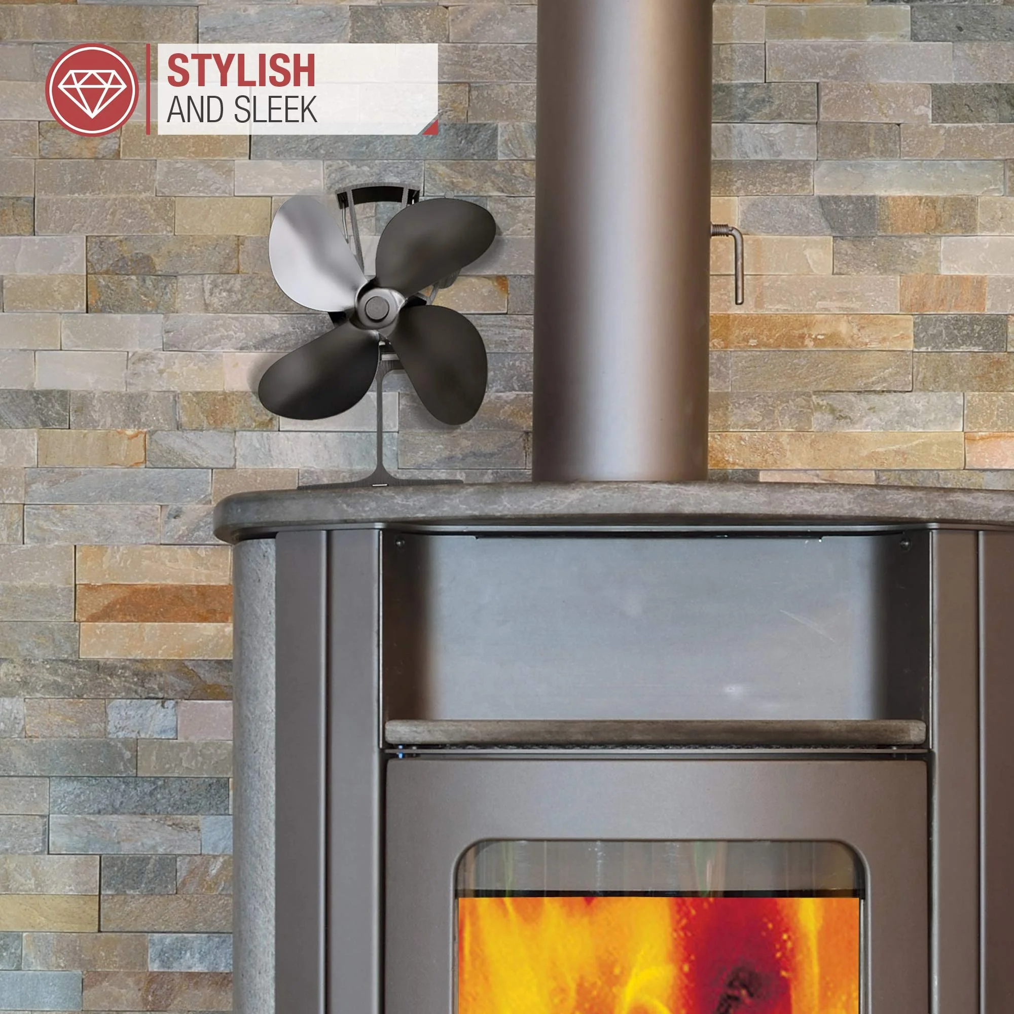 New Designed Custom Logo 4 Blades Wood Burning Ventilation Fireplace Heat Powered Wood Burner Fireplace Stove Fan for Home Hotel