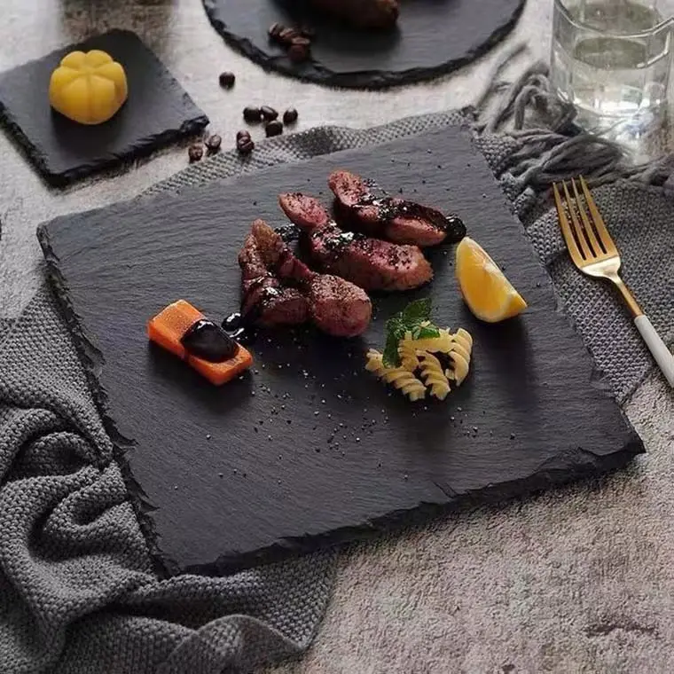 Wholesale rectangular natural black dinner slate plate with competitive price