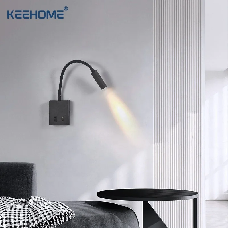 Keehome  3w Modern Hose Wall Lamp Hotel Room Bedside Flexible Led Reading Lamp Wall Mounted