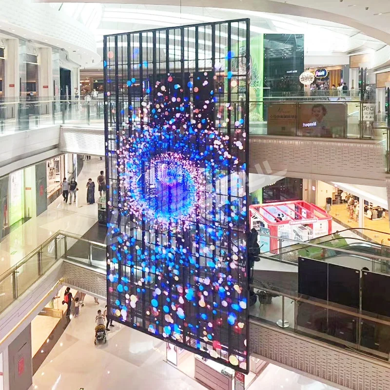 Hanging Installation P3.91 mm Indoor Curtain Led Advertising Video Display  Panel Transparent Led Screen For Shopping Mall