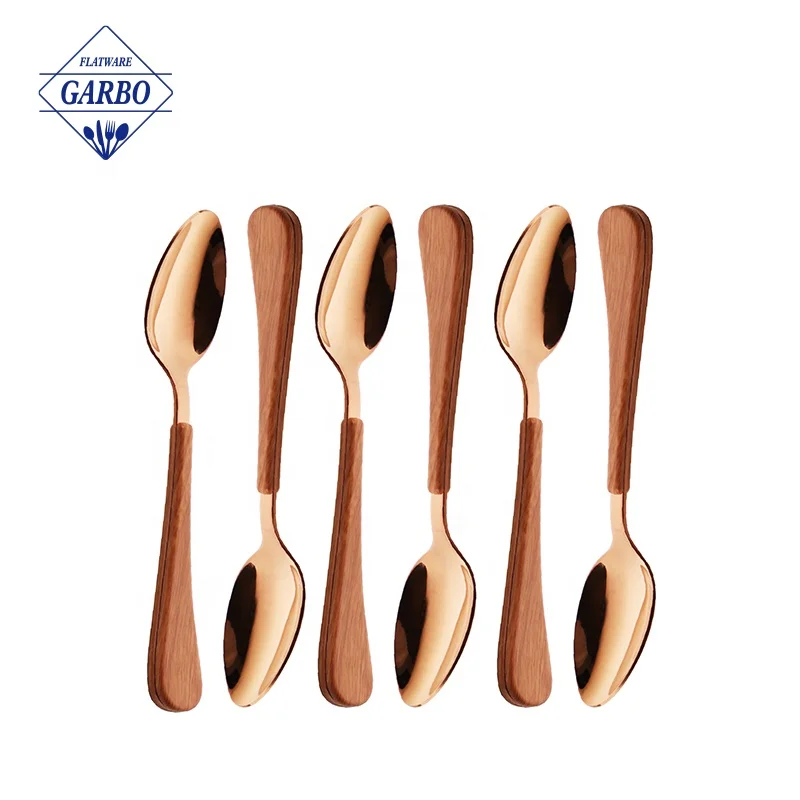 Wholesale Food Grade Rose Gold Stainless Steel Flatware Set Tableware Gold Silverware Cutlery Set With Imitated Wood Handle