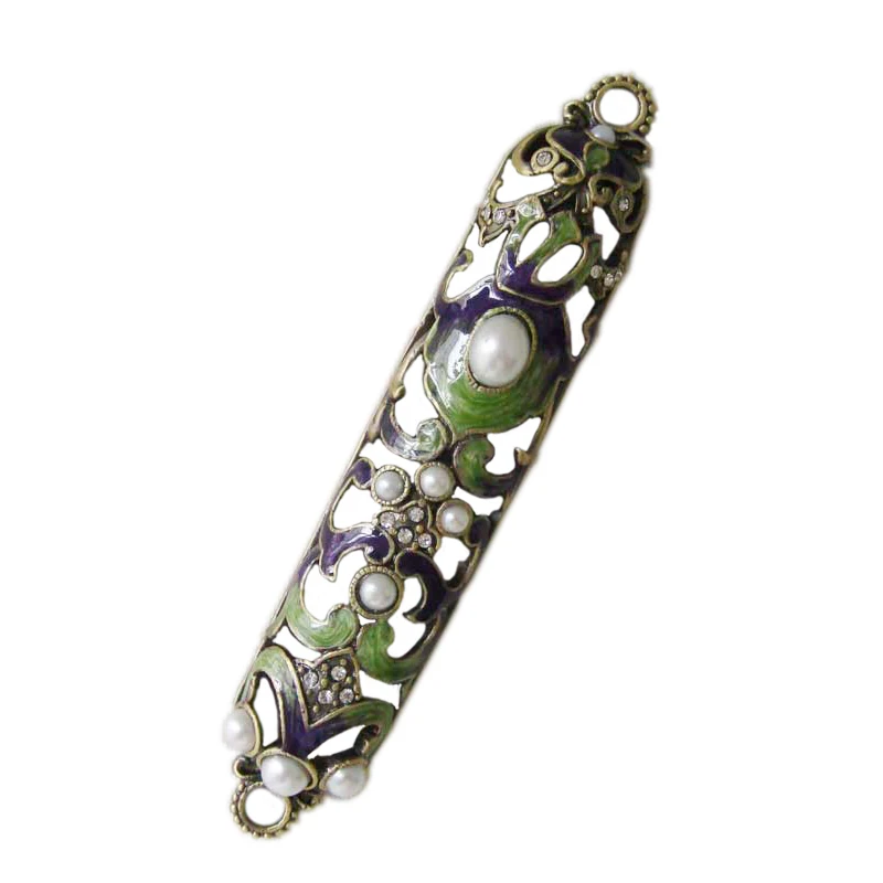Jerusalem Hand Painted Antique Metal Mezuzah Case (P32010a)