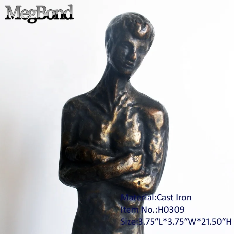 Antique bronze bodybuilding indoor abstract man sculpture, lost wax looking cast iron abstract statue