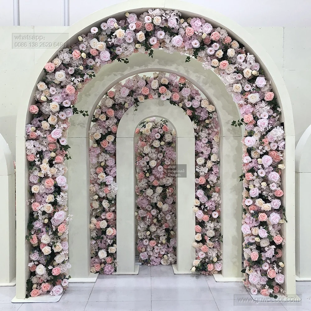 GNW,Hot Sale Wholesale Decorative Silk Flower Supplies Artificial Roses Events Wedding Heart Shaped Frame Backdrop