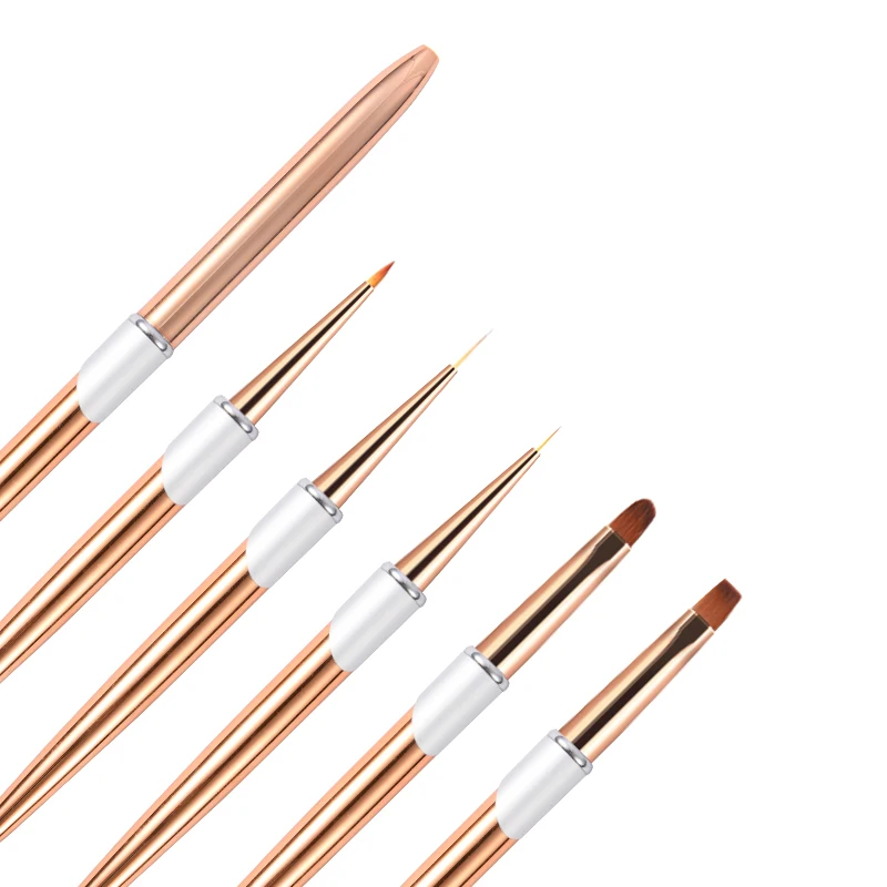 Nail Supplies Bulk Super Fine Art Brush Metal Rose Gold Handle Round/Square/Oval/Universal Fan Liner Flowers