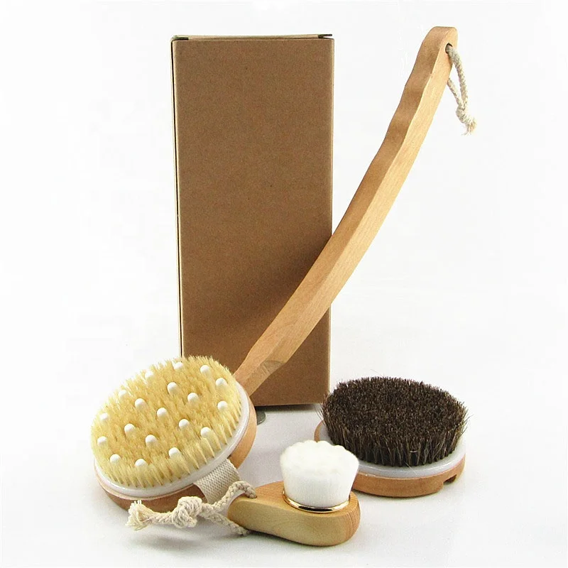 Natural Wooden Bath Brush Set  Volcano Pumcie Stone Body Brush Facial Cleansing Brush Set