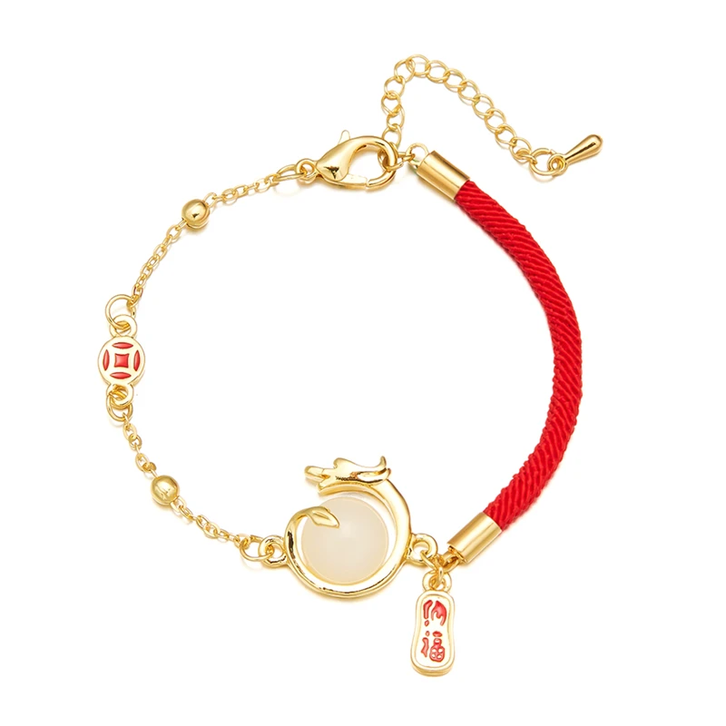 New Year Luxury Women Wholesale Price Gift Stone Bead Dragon String Bracelet Jade Red Dragon Bracelet