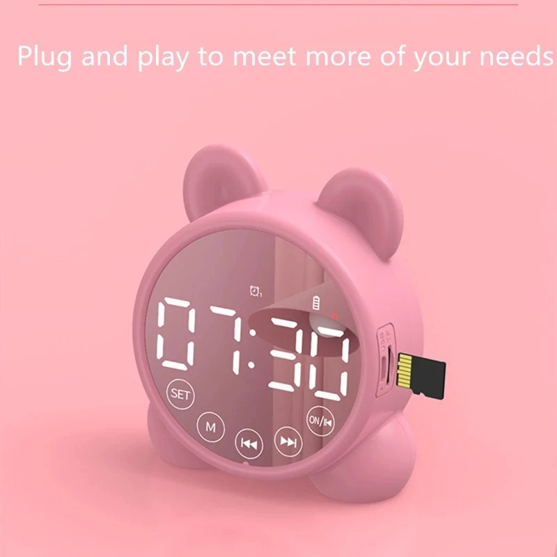 Mirror Mini Home Clock Speaker, Portable Wireless Speaker Hands-Free Call FM Radio TF Card Playback