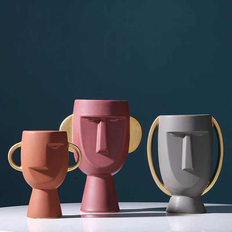 
Nordic Style Head Portrait Face Ceramic Vase Simple and Modern Furnishings Crafts Soft Outfit Decoration Ornaments 