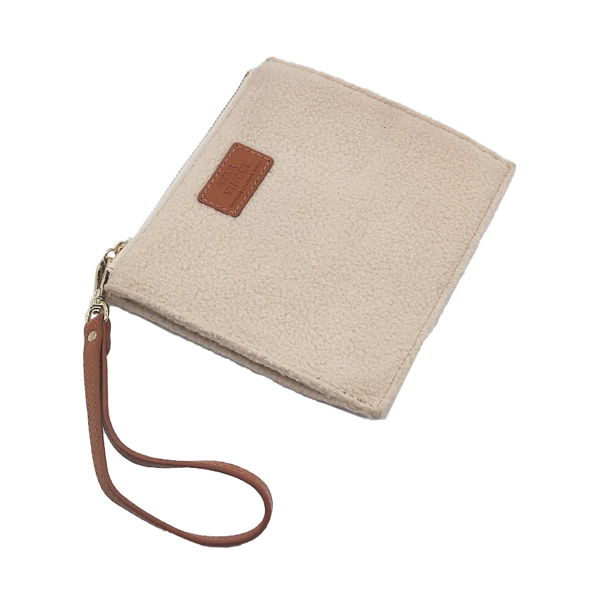 Fashion Sherpa fleece Envelope Bag Portable Lamb wool wrist strap Makeup Travel Cosmetic Bag Kit Case