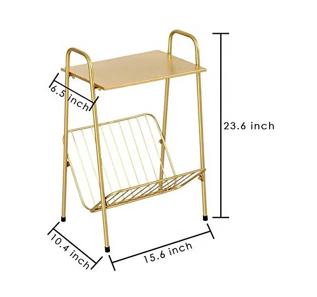 New Metal luxury modern gold sofa side coffee tea square metal side table with magazine rack