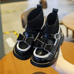 Shangzhou OEM Bota Girls Socks Boots Bow Leather Boots College Style