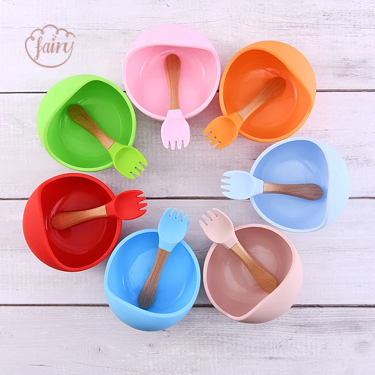 New Design Colorful Toddler Feeding Cute Shape Bpa Free Suction Silicone Baby Food Bowl Set With Fork