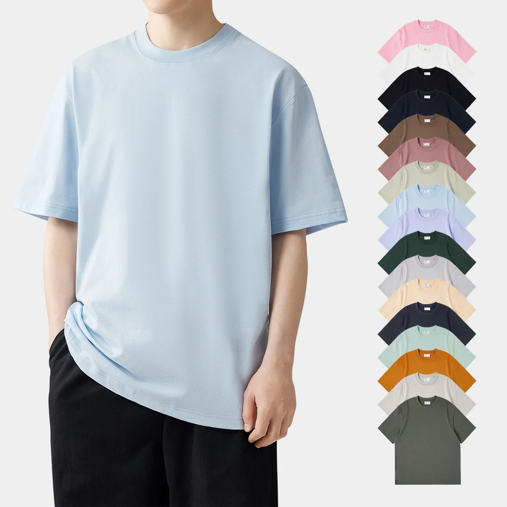 2024 fashion streetwear causal basic tee 240gsm unisex soild color blank t-shirt 100 cotton crewneck custom t shirt with logo