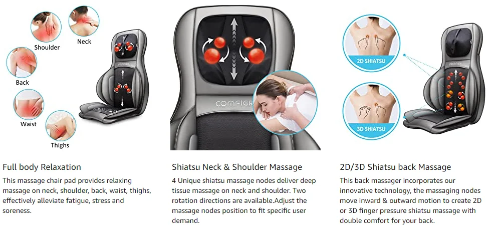 Comfier Neck & Back Relax full body Shiatsu Massage Seat Cushion with heat Air compression massage