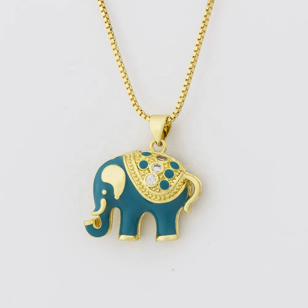 QIKU Exquisite Fashion Elephant Crystal Rhinestone Pendant Necklace Copper Cubic Zirconia Jewelry Gift Women Custom Personality