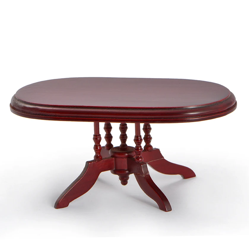 Miniature 1:12 Scale Dollhouse Coffee Table Wooden End Table Mini Furniture Mahogany Living Room Scene Decor