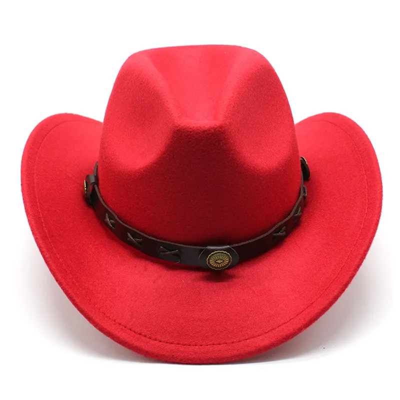 Men wool felt cowboy hat roll up brim fedora hat with PU ribbon