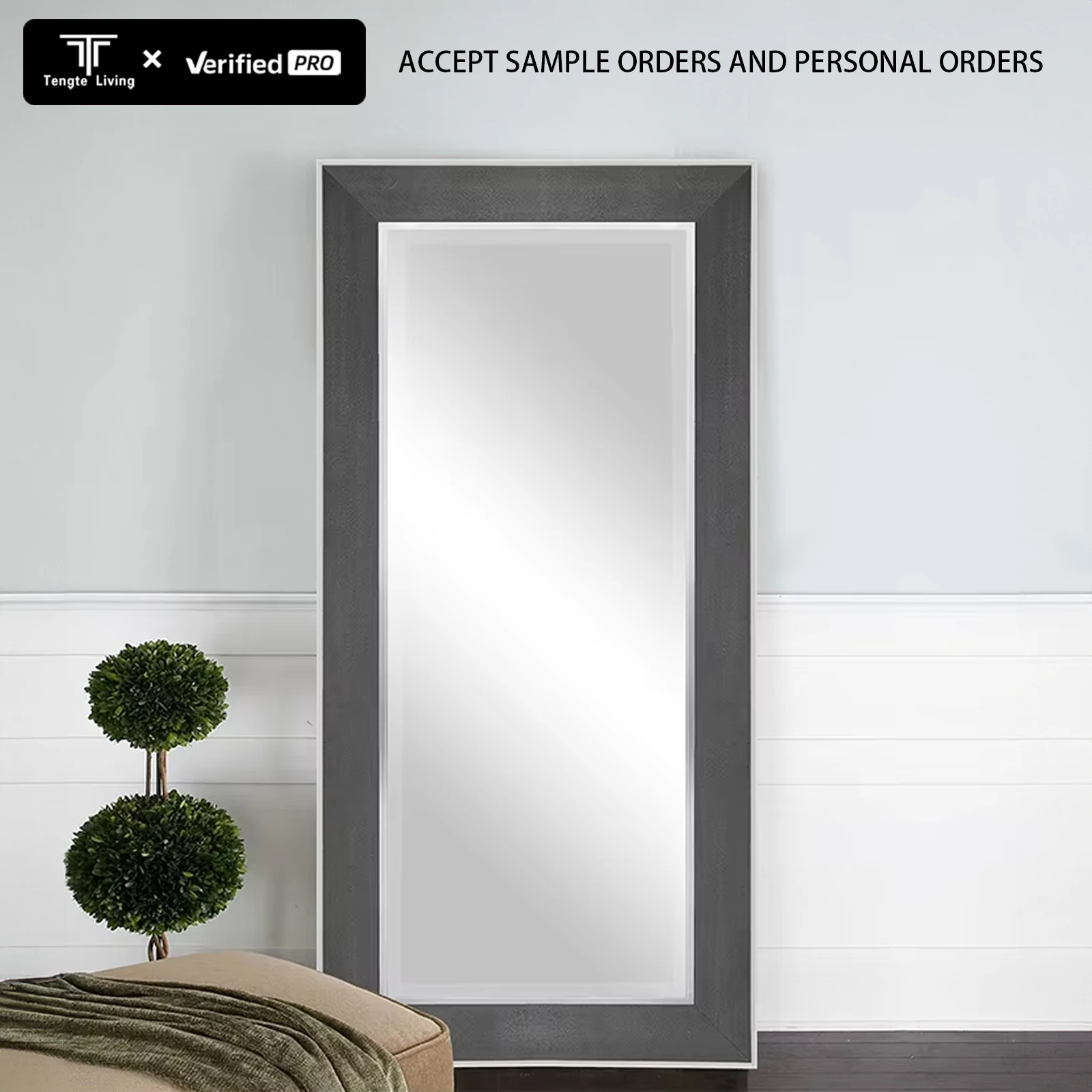 Custom Large Full-Length Metal Dressing Wall Mirror Home Decor Floor Standing Rectangle Round Oval Arch Custom Logo Bathroom