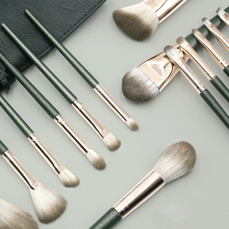 Professional Manufactures Synthetic Makeup Brush 14 Pcs Custom Wooden Handle Cosmetic Makeup Brushes Set