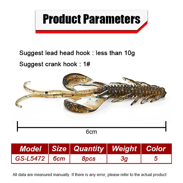 Guosong Floating Fishing 6.5cm 2.5g Soft Lure Wobbler Swimbait PVC Bait Shrimp Bass Carp Lure