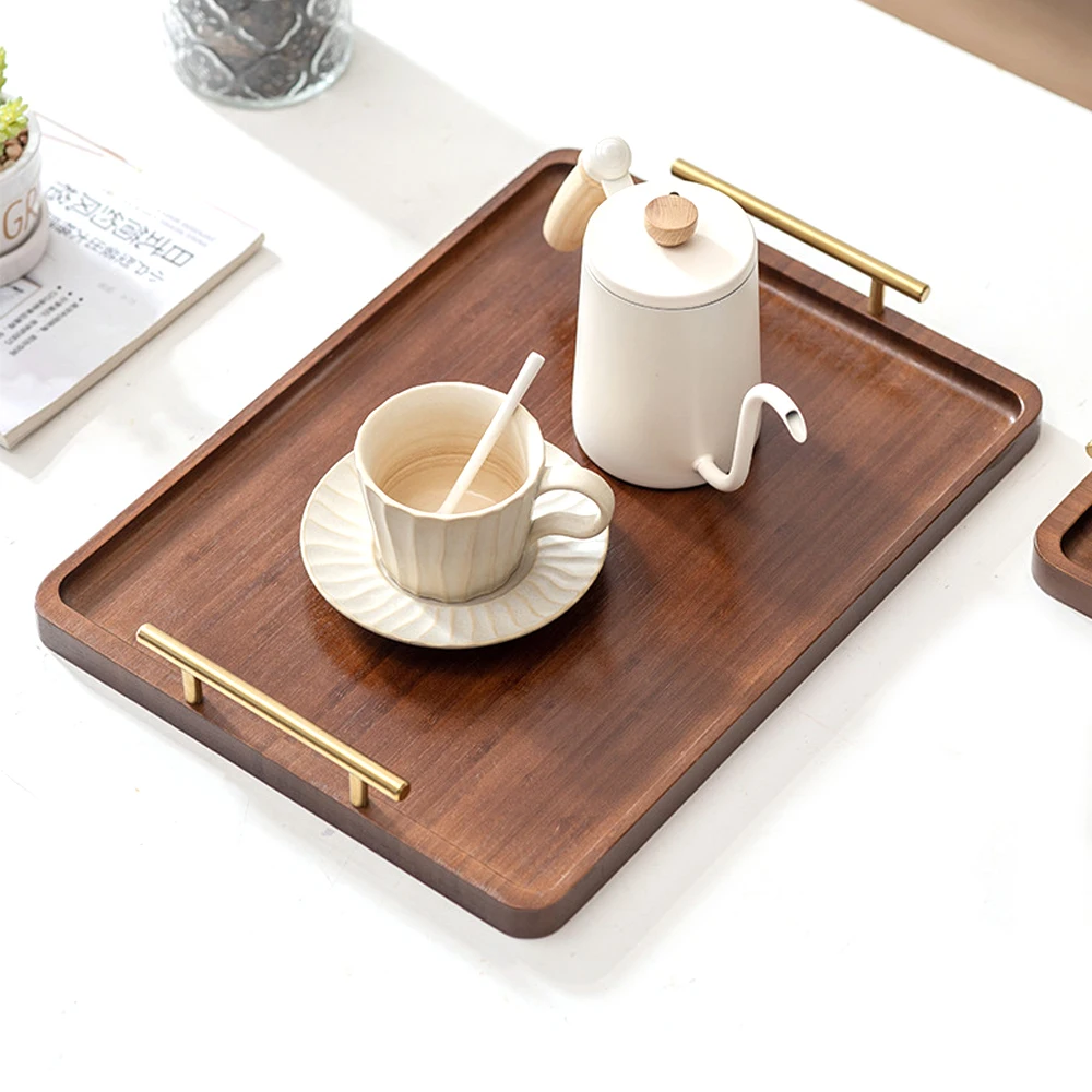 Natural Bamboo Plate Coster Food-Safe Wooden Bamboo Fruit Service Tray Nuts Tray Cracks Storage with Handle for Wedding Party